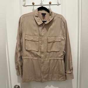 Tahari Beige Utility Jacket with Flap Pockets